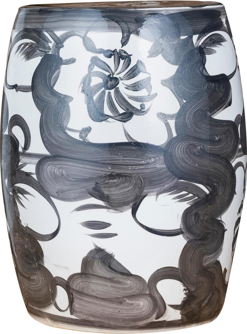 Handmade Black Ceramic Garden Stool with Twisted Flower Design (1 of 3)