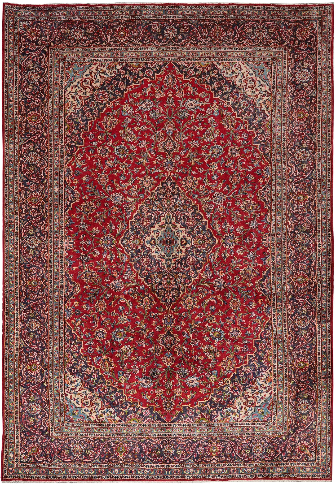 Authentic Persian Kashan Rug 9.6 x 13.8 Hand Knotted Wool: Authentic Persian Kashan Rug 9.6 x 13.8 Hand Knotted Wool Free continental US Shipping This authentic Persian Kashan rug features a traditional central medallion design with intricate floral motifs. H