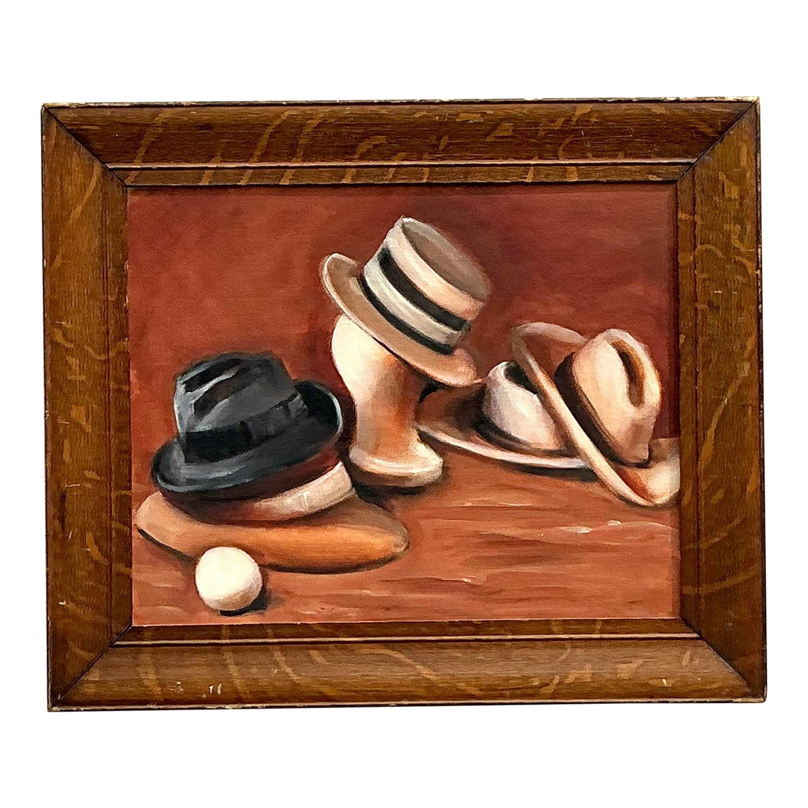 Vintage Boho Oil Painting on Board 25.5x21.5 in Chocolate Color (1 of 8)