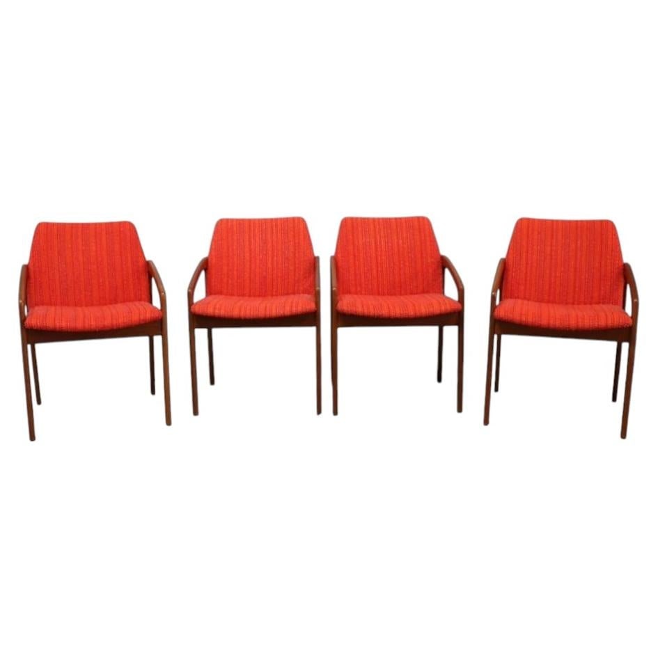 Set of 4 Danish teak armchairs Mid Century Modern c1960: Set of 4 Danish teak armchairs Mid Century Modern c1960 Set of four vintage Danish Mid-Century Modern chairs dating to approximately 1960. Crafted from teakwood, these chairs feature a classic minimal