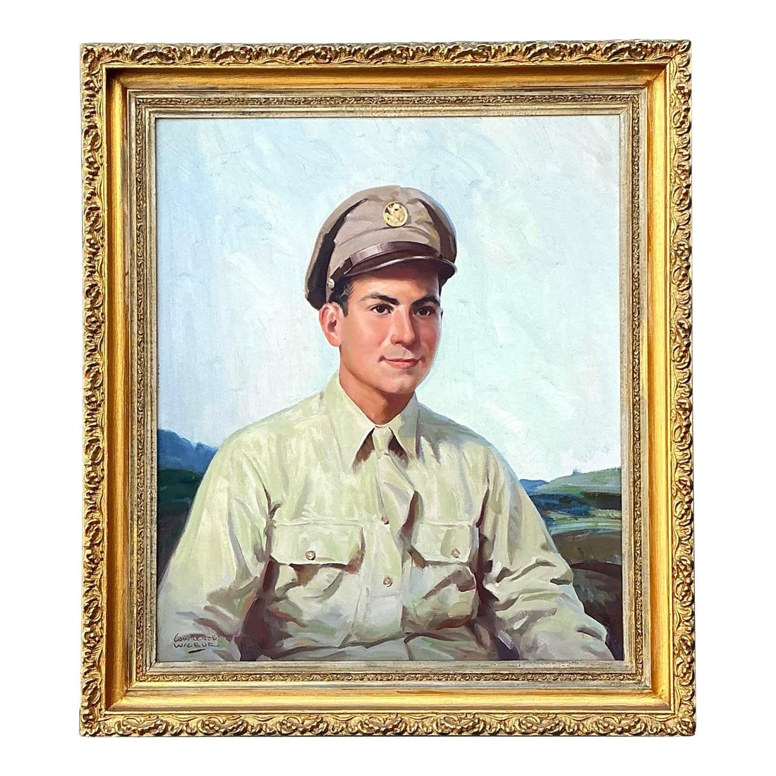 Lawrence Wilbur WWII Military Portrait Framed Oil on Canvas (1 of 10)