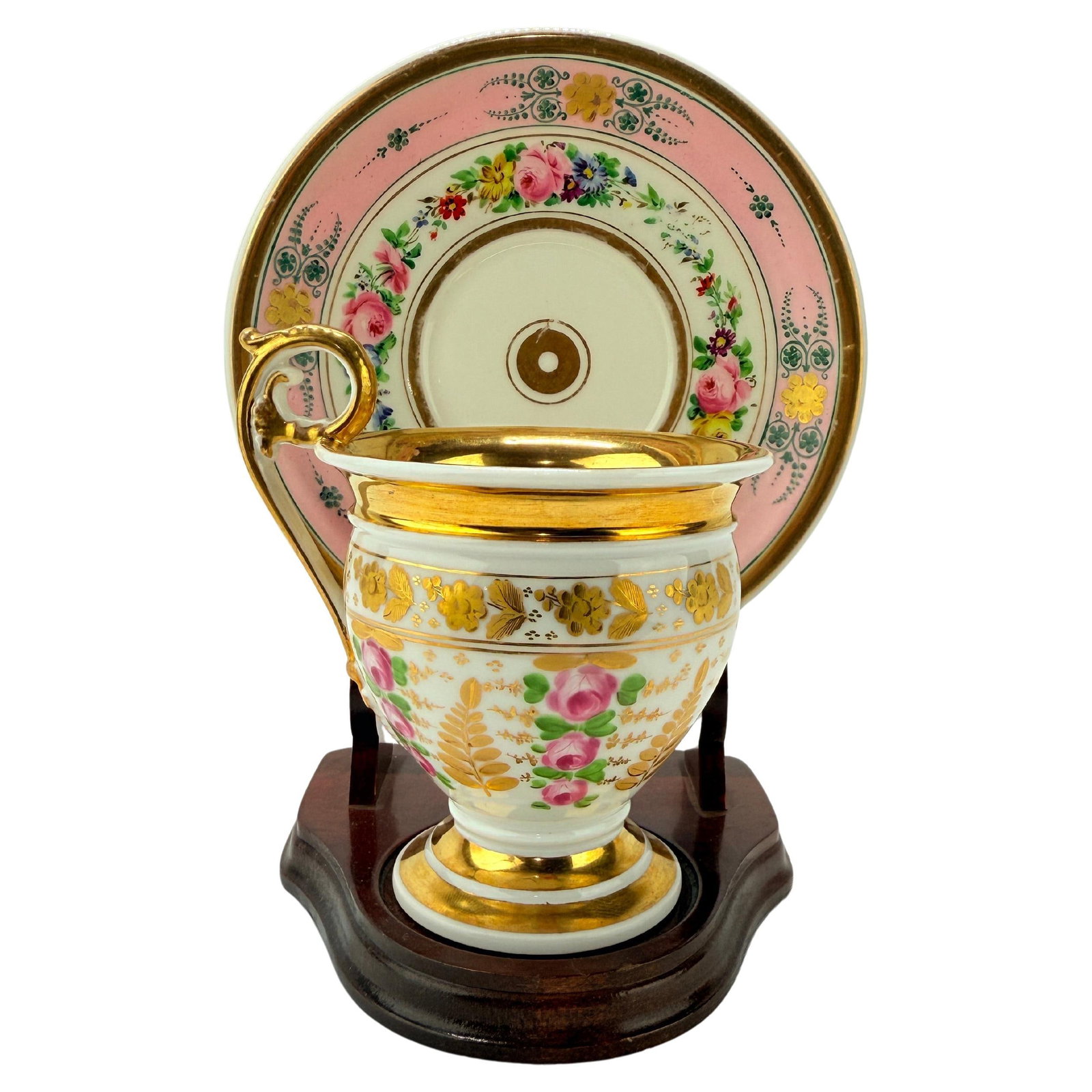 19th Century Old Paris Gilt Floral Porcelain Cup & Saucer Set of 2 (1 of 8)