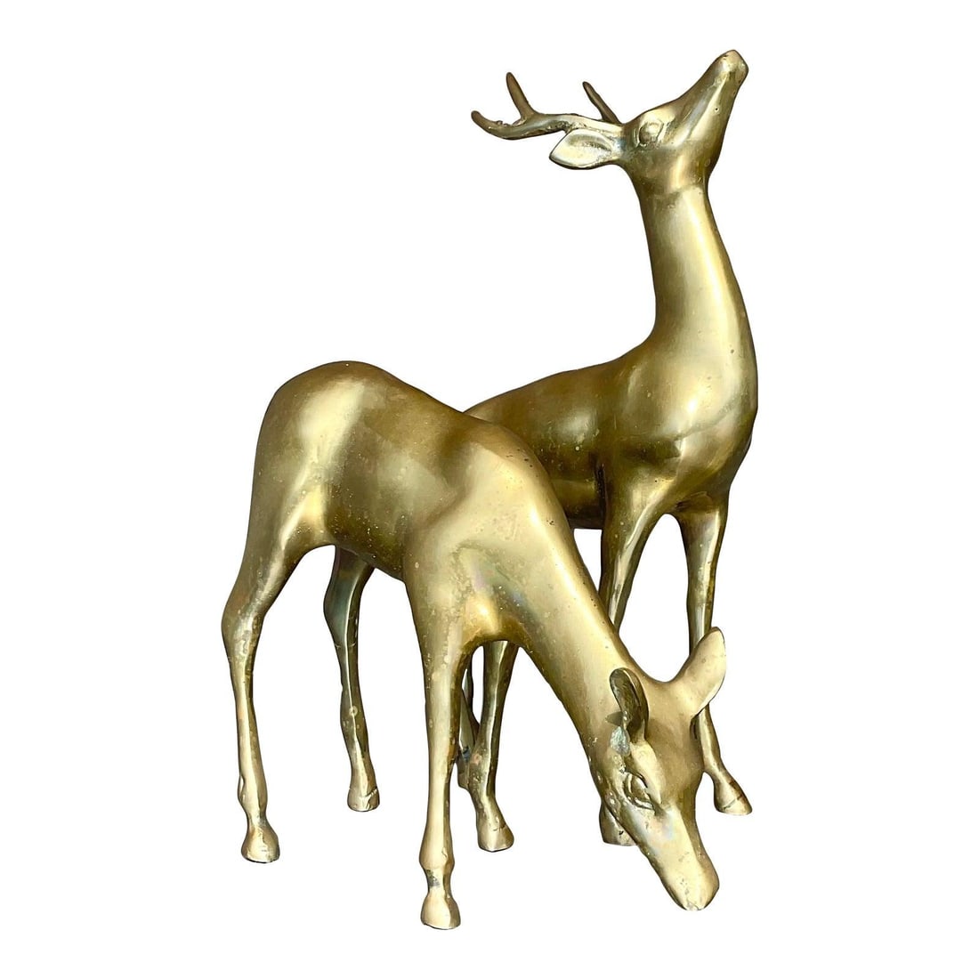 Vintage Regency Brass Deer Pair Elegant Home Decor: Vintage Regency Brass Deer Pair Elegant Home Decor This stunning pair of vintage Regency brass deer features one buck and one doe, showcasing elegant craftsmanship and timeless design. These decorativ