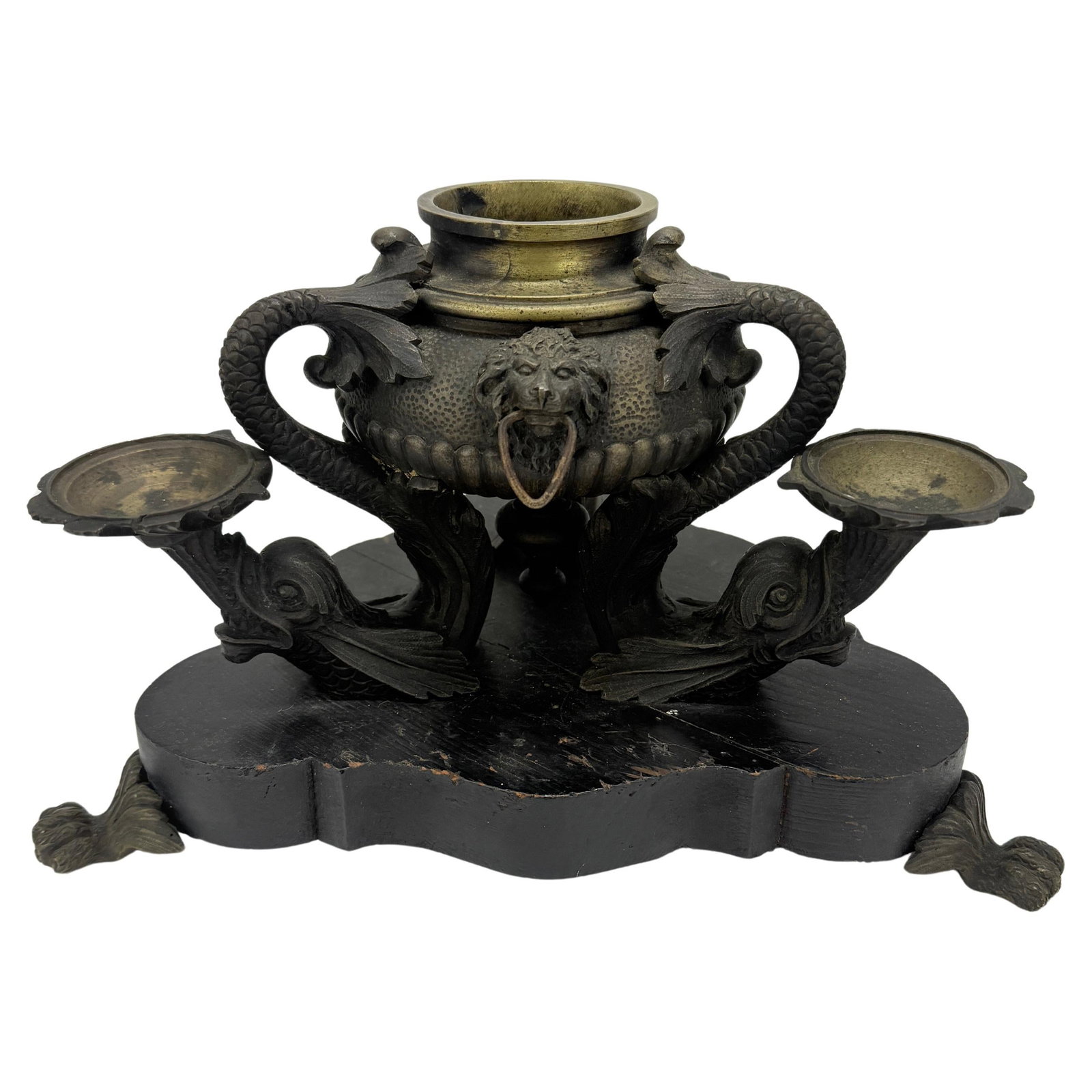 French Empire Bronze Inkwell c. 1820 After Roman Oil Lamps: French Empire Bronze Inkwell c. 1820 After Roman Oil Lamps This exquisite French Empire inkwell, crafted around 1820, elegantly reflects the Egyptian Revival style and draws inspiration from ancient R