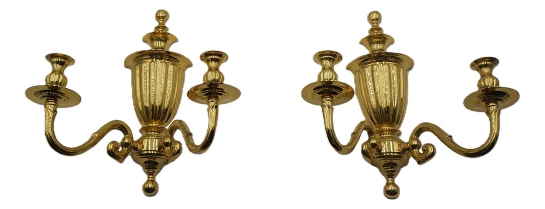 Pair of 1980s brass wall sconces with 2 candle holders (1 of 9)