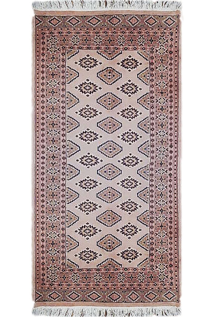 3'2" x 5'2" Antique White Handwoven Jaldar Bokhara Rug: 3'2" x 5'2" Antique White Handwoven Jaldar Bokhara Rug Free continental US Shipping Enhance your space with the luxurious 3' 2" x 5' 2" Antique White Jaldar Bokhara Rug, a stunning hand-crafted master