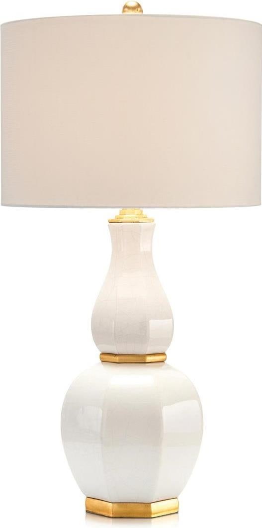 John-Richard Mid-Century Modern Cream and Gold Table Lamp: John-Richard Mid-Century Modern Cream and Gold Table Lamp Illuminate your space with this elegant table lamp featuring a sophisticated cream finish complemented by gold accents. Designed in a vintage 