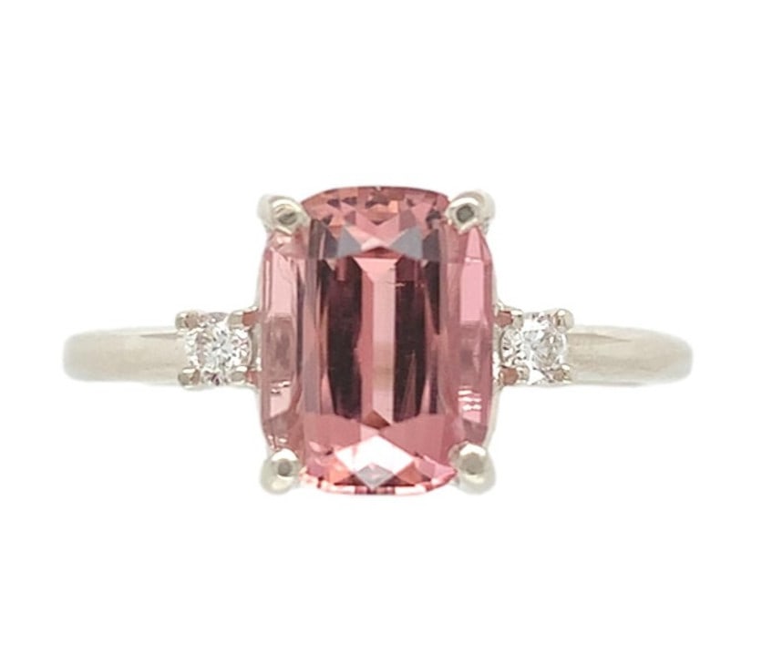 Authentic 14k White Gold 2.24ct Peach Pink Tourmaline Ring with Diamonds (1 of 11)