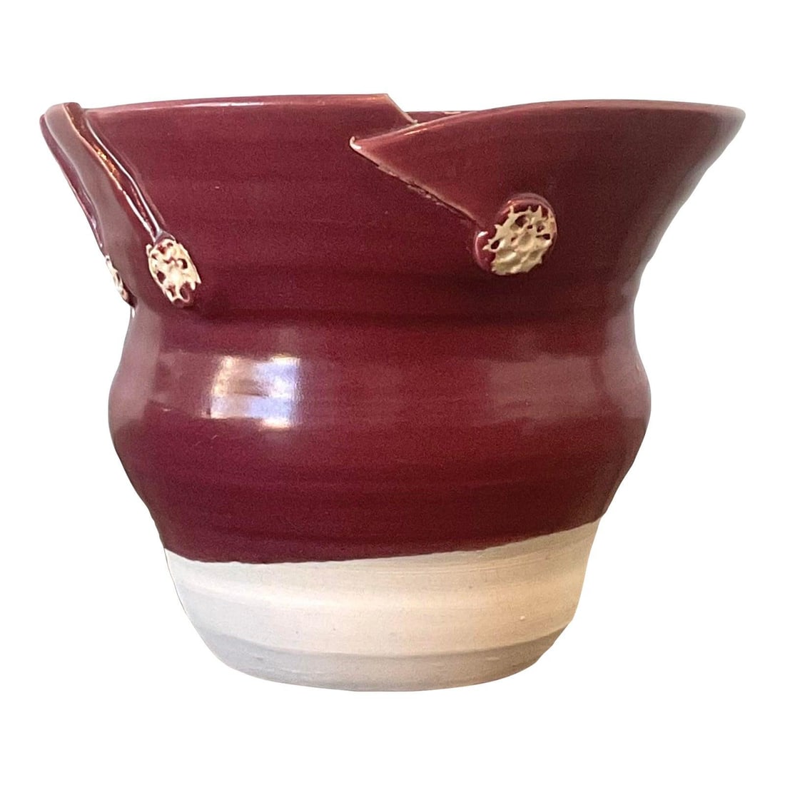 Cranberry Glazed Studio Pottery Vase with Pleated Rim (1 of 10)