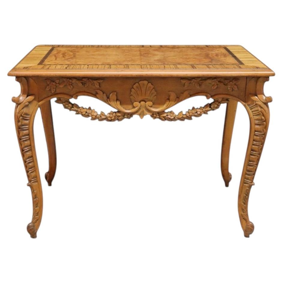 c1930 Walnut Burl Low Table with Cabriole Legs Floral Carving (1 of 11)