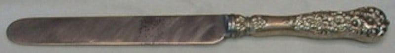 Dominick Haff Rococo Sterling Silver Hollow Handle Dinner Knife 9 7 8: Dominick Haff Rococo Sterling Silver Hollow Handle Dinner Knife 9 7 8 This is a Rococo pattern dinner knife by Dominick & Haff, crafted with a sterling silver hollow handle and a blunt stainless steel