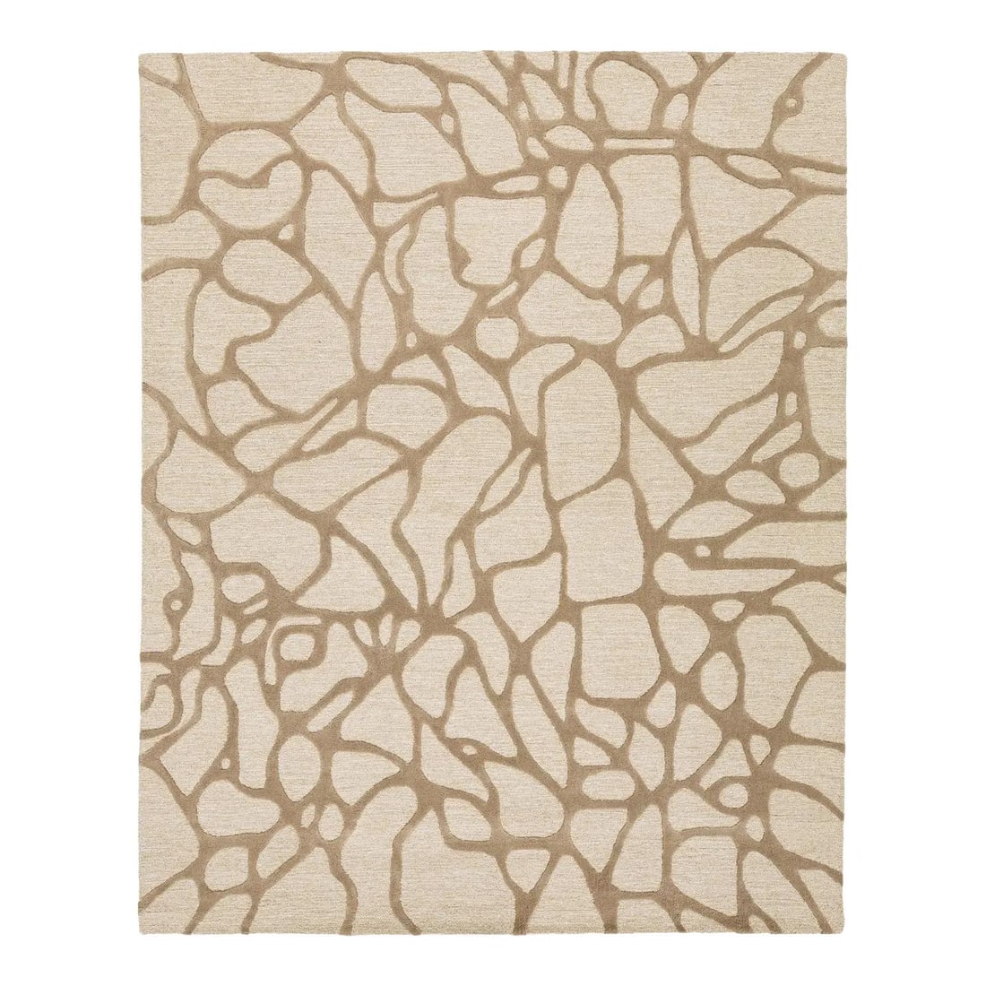 8x10 Hand Tufted Wool Rug in Cream with Sand Organic Pattern: 8x10 Hand Tufted Wool Rug in Cream with Sand Organic Pattern This premium hand-tufted wool area rug features an organic cellular pattern with a modern abstract look inspired by topographical lines and