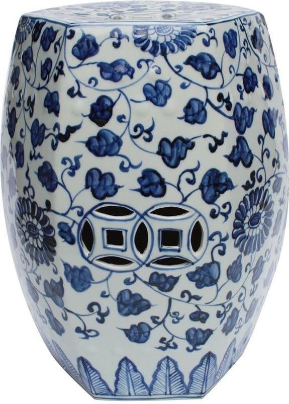 Chinoiserie Blue and White Porcelain Garden Stool Hexagonal (1 of 1)