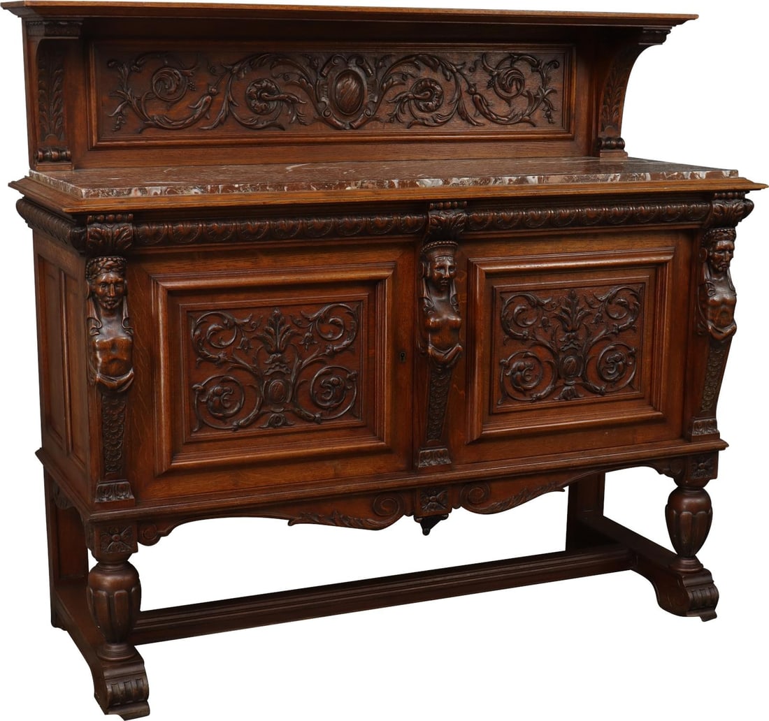 1900 French Renaissance Oak Server 52.5H 58.75W 21.75D (1 of 7)