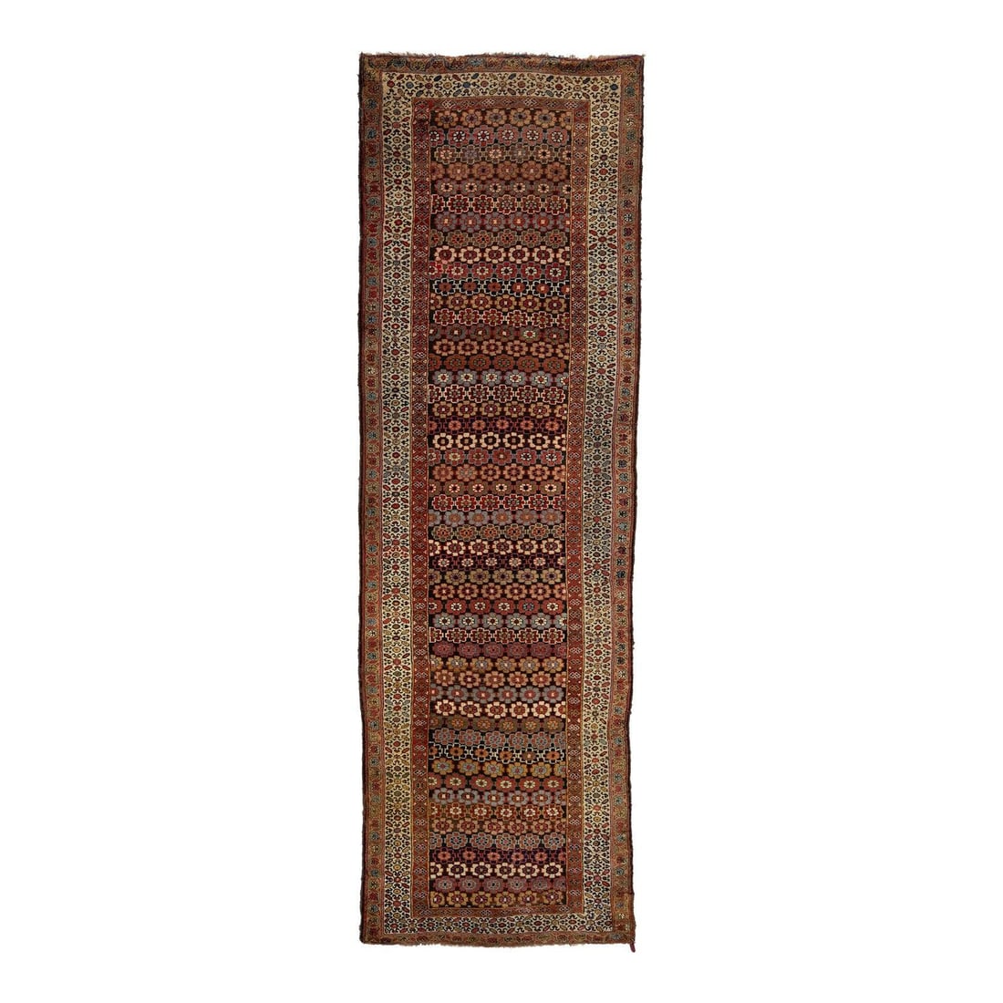 Handmade 20th Century Brown Malayer Wool Floral Runner 3'1 x 12'5: Handmade 20th Century Brown Malayer Wool Floral Runner 3'1 x 12'5 Enhance your space with this exquisite 20th-century Malayer hand-knotted wool runner featuring a rich brown color field adorned with s