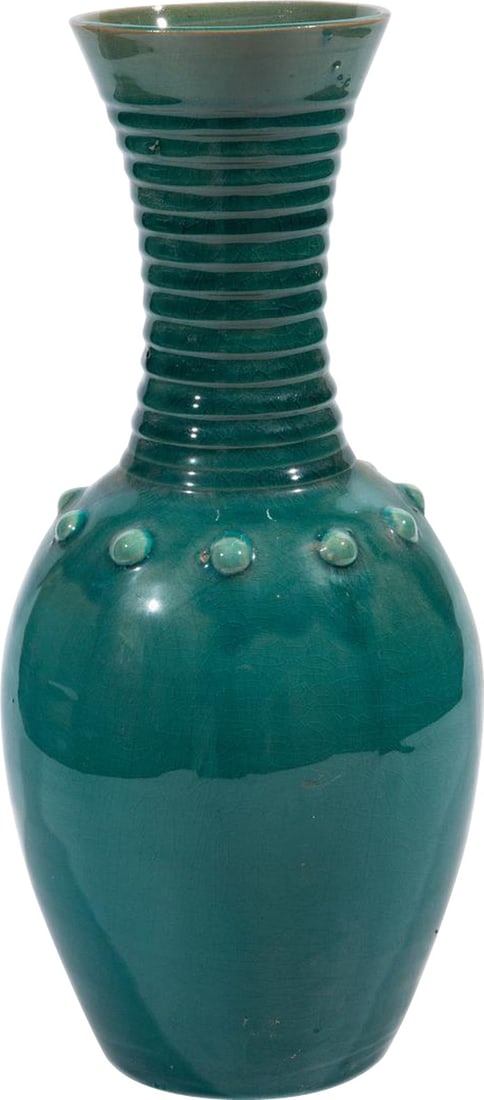 Rustic European Style Tall Neck Ceramic Vase in Green (1 of 3)