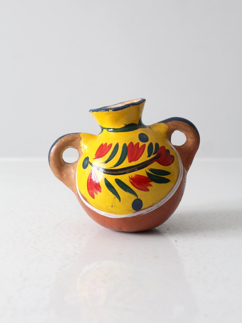 Vintage Hand Painted Terra Cotta Pot with Floral Design (1 of 10)