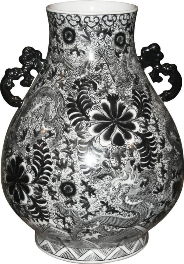 Handmade Black Dragon Deer Head Vase 19H 14W 14D Gothic Revival: Handmade Black Dragon Deer Head Vase 19H 14W 14D Gothic Revival Introducing a stunning handmade ceramic vase in the Gothic Revival style, featuring a unique black dragon deer head design. Standing at 