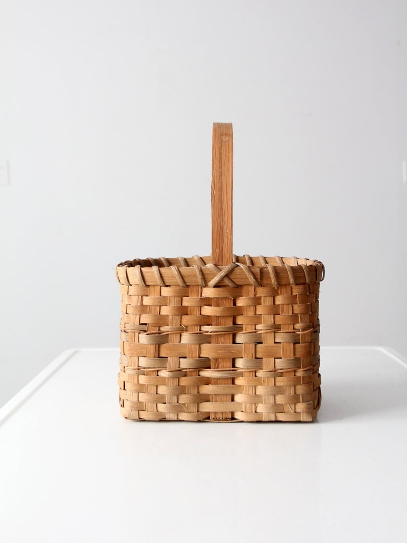 Rectangular Handwoven Splint Basket with Bentwood Handle 14 inch (1 of 12)