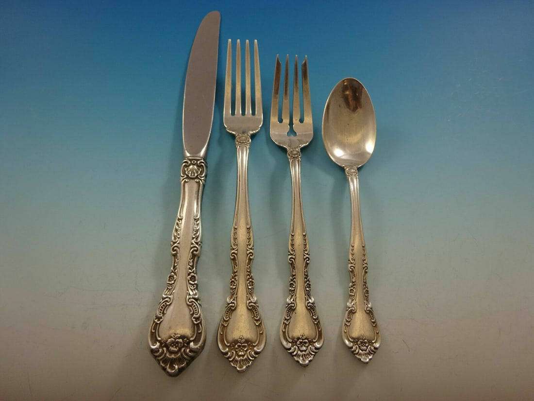 Gorham Alencon Lace Sterling Silver 4-Piece Place Setting: Gorham Alencon Lace Sterling Silver 4-Piece Place Setting Elevate your dining experience with this exquisite 4-piece place setting in the Alencon Lace pattern by Gorham. Crafted from high-quality ster