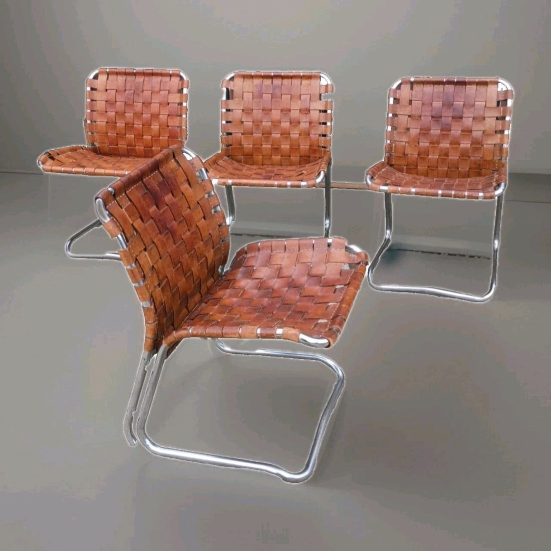 Set of 4 Italian MCM Leather Cantilever Chairs Chrome Finish (1 of 18)