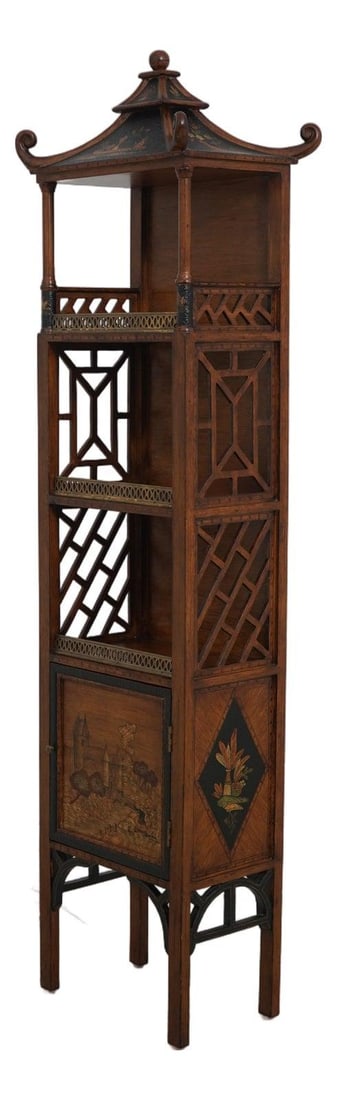 Pagoda Curio Shelf in Chinese Chippendale Style 15w x 10.5d x 56.5h (1 of 10)