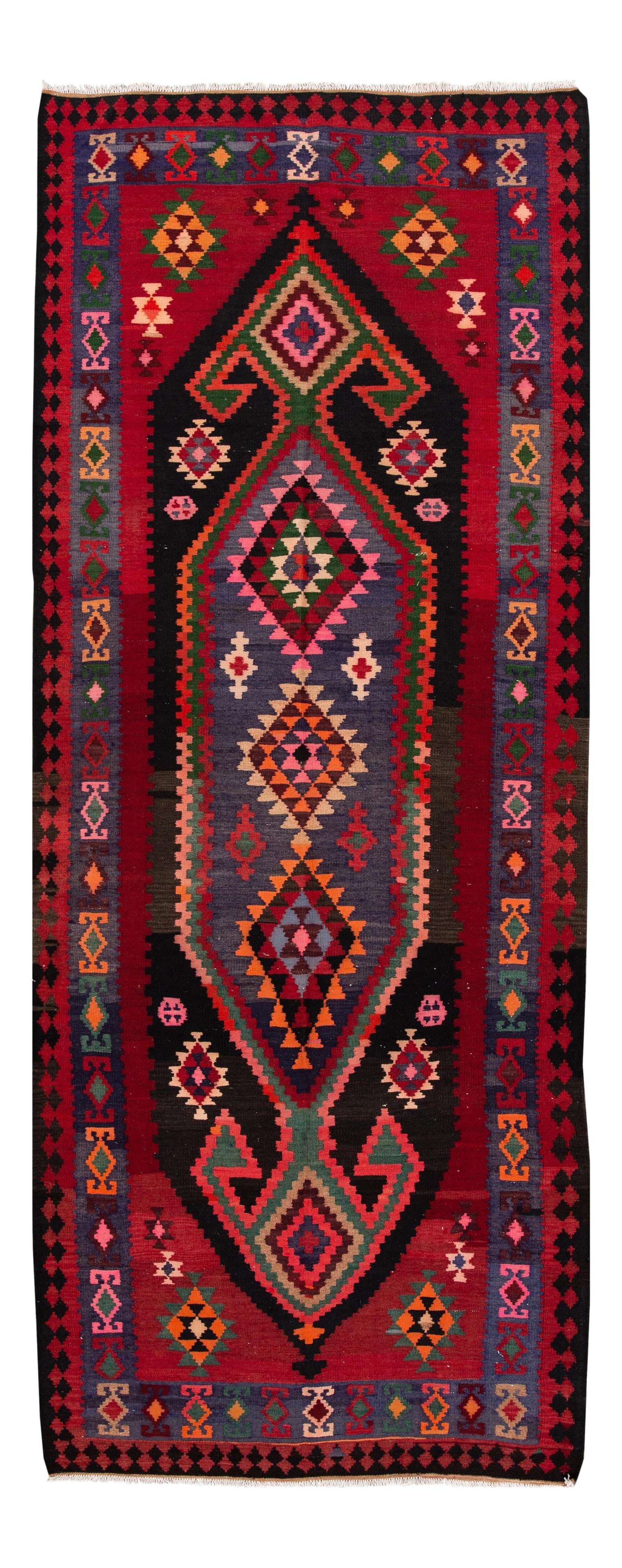 Hand-Woven Vintage Kilim Rug Red Geometric Design 5 x 12'10 (1 of 10)