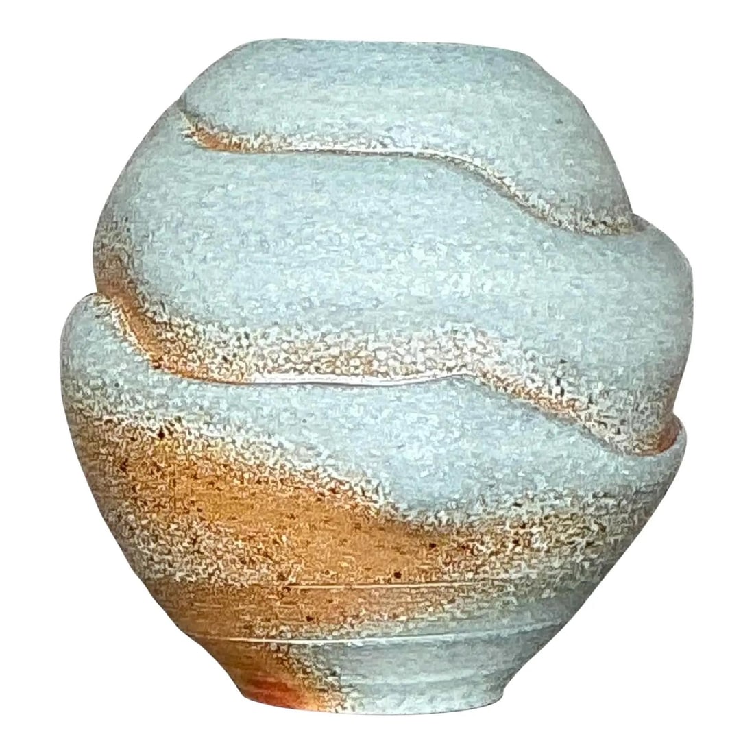 Vintage Boho Pottery Vase Blue Artisan Design 6.5": Vintage Boho Pottery Vase Blue Artisan Design 6.5" Enhance your living space with this Vintage Boho Stamped Studio Pottery Vase. Handcrafted with meticulous attention to detail, it features intricate 