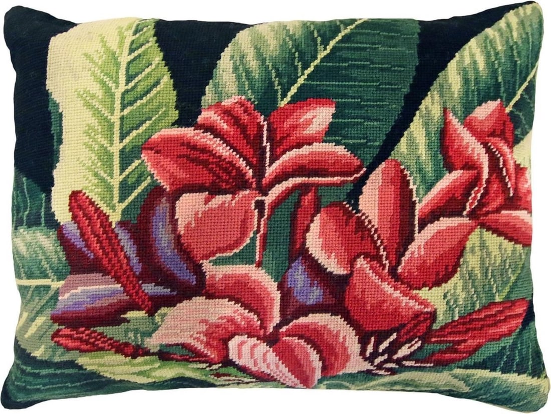 Plumeria Decorative Pillow 16x20 Floral Design Wool Velvet (1 of 2)