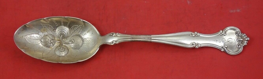 Gorham Cromwell Sterling Silver Berry Spoon Cherries 8 5/8 inches: Gorham Cromwell Sterling Silver Berry Spoon Cherries 8 5/8 inches This exquisite serving spoon features the Cromwell pattern by Gorham, crafted from high-quality sterling silver. Measuring 8 5/8 inche