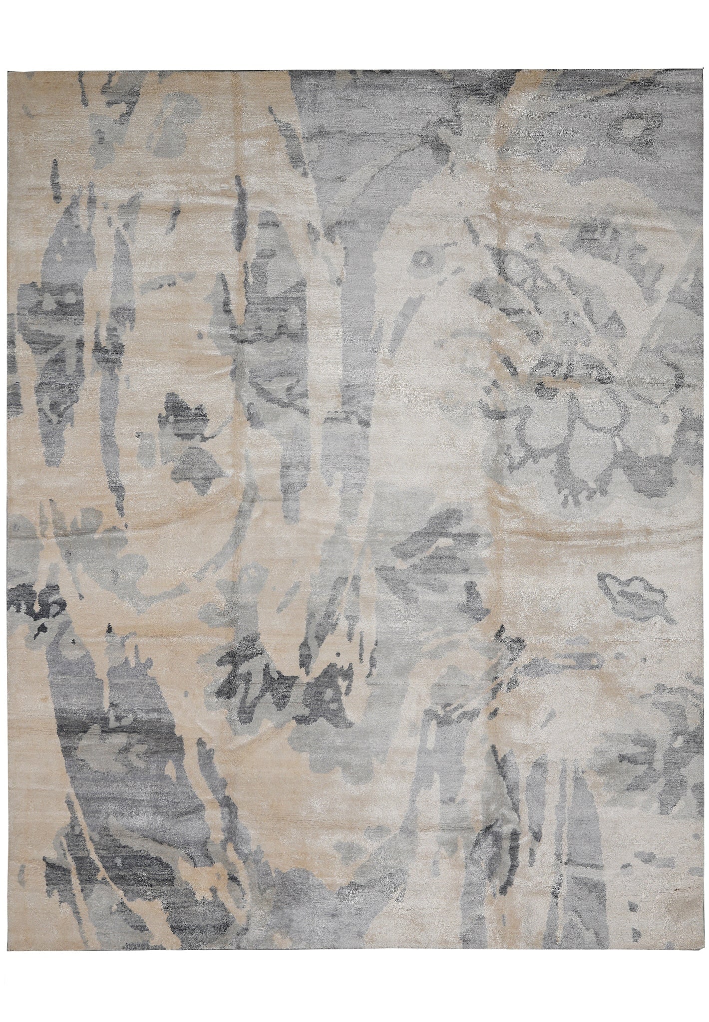 8 x 10 Beige Gray Handmade Wool Silk Contemporary Rug: 8 x 10 Beige Gray Handmade Wool Silk Contemporary Rug Free continental US Shipping This 8 x 10 contemporary handmade rug is crafted from a premium wool and silk blend in a versatile beige gray color. 
