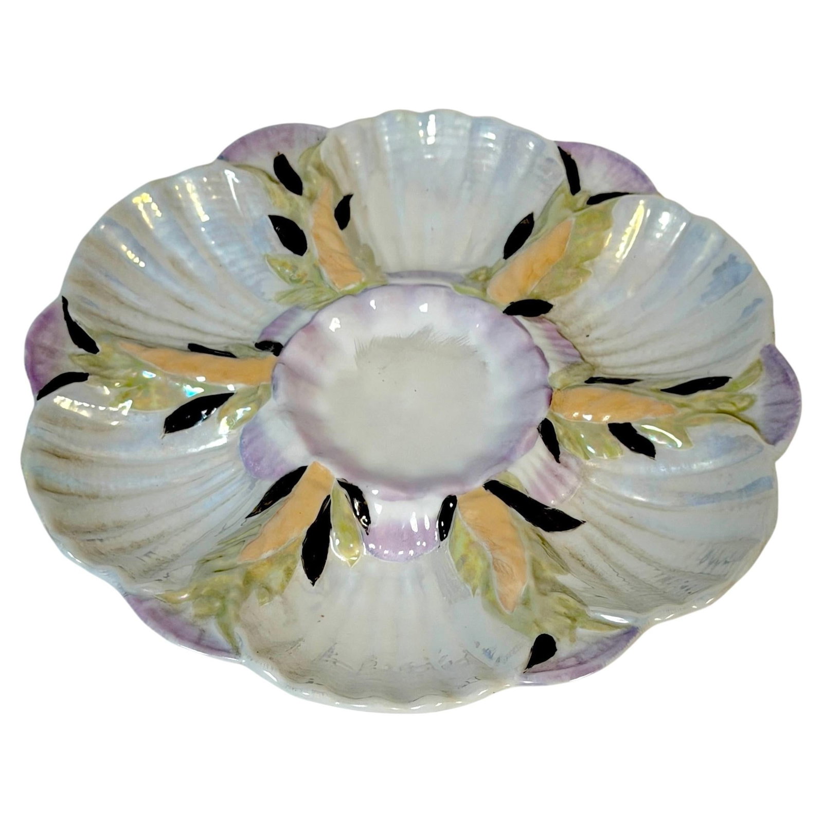 French Limoges Porcelain Oyster Plate Mother of Pearl Luster (1 of 12)