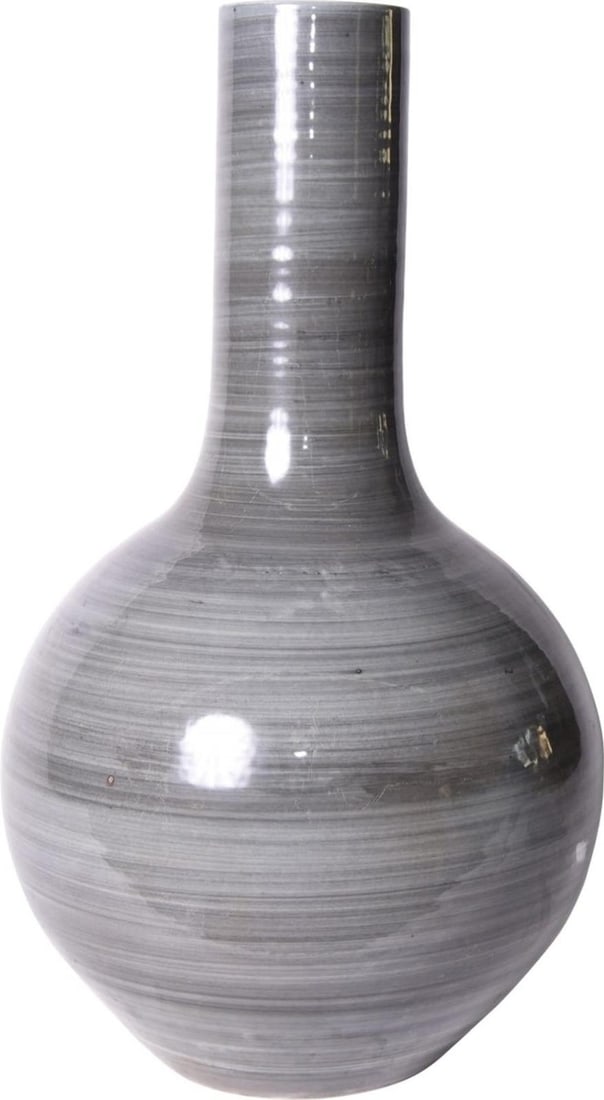 Contemporary Iron Gray Ceramic Porcelain Globular Vase 18H x 9W x 9D: Contemporary Iron Gray Ceramic Porcelain Globular Vase 18H x 9W x 9D Enhance your home decor with this stylish globular vase, crafted from high-quality ceramic porcelain. Finished in a sleek iron gray