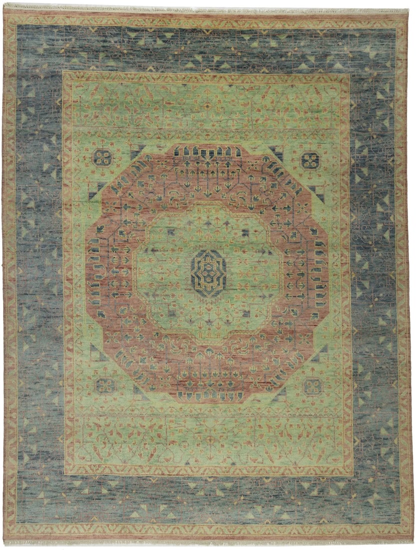 Hand-Knotted Wool Area Rug Modern Geometric Tribal Pattern 9'3 x 11'11 India (1 of 16)