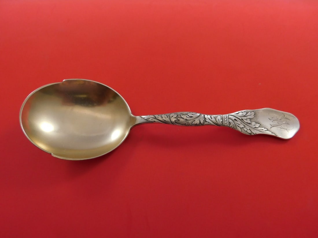 Shiebler Sterling Silver Goldwashed Berry Spoon 9.5" #2026 Monogrammed (1 of 4)
