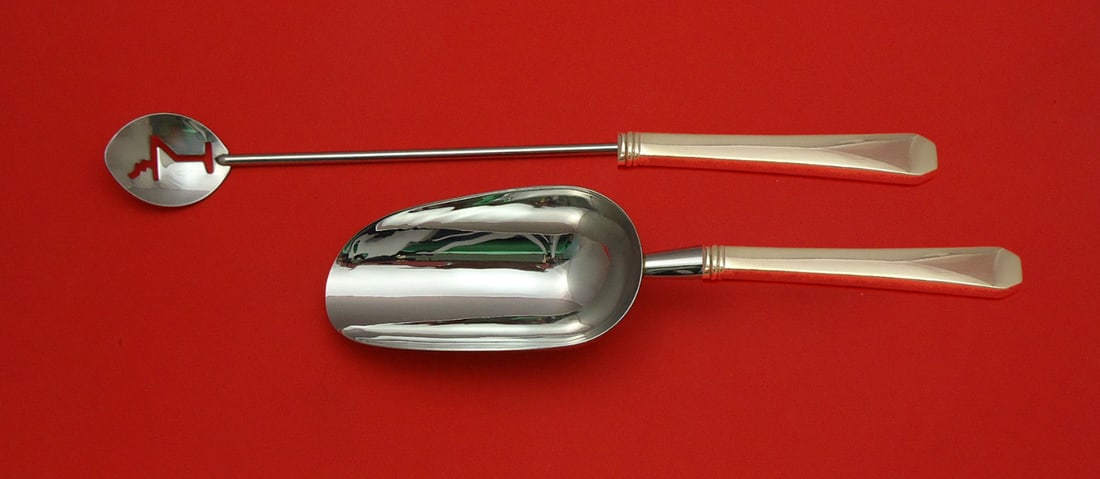 Monterey Wallace Sterling Silver Bar Set 2pc Martini Spoon Ice Scoop: Monterey Wallace Sterling Silver Bar Set 2pc Martini Spoon Ice Scoop Enhance your cocktail experience with this exquisite two-piece bar set from the Monterey collection by Wallace. Crafted from high-q