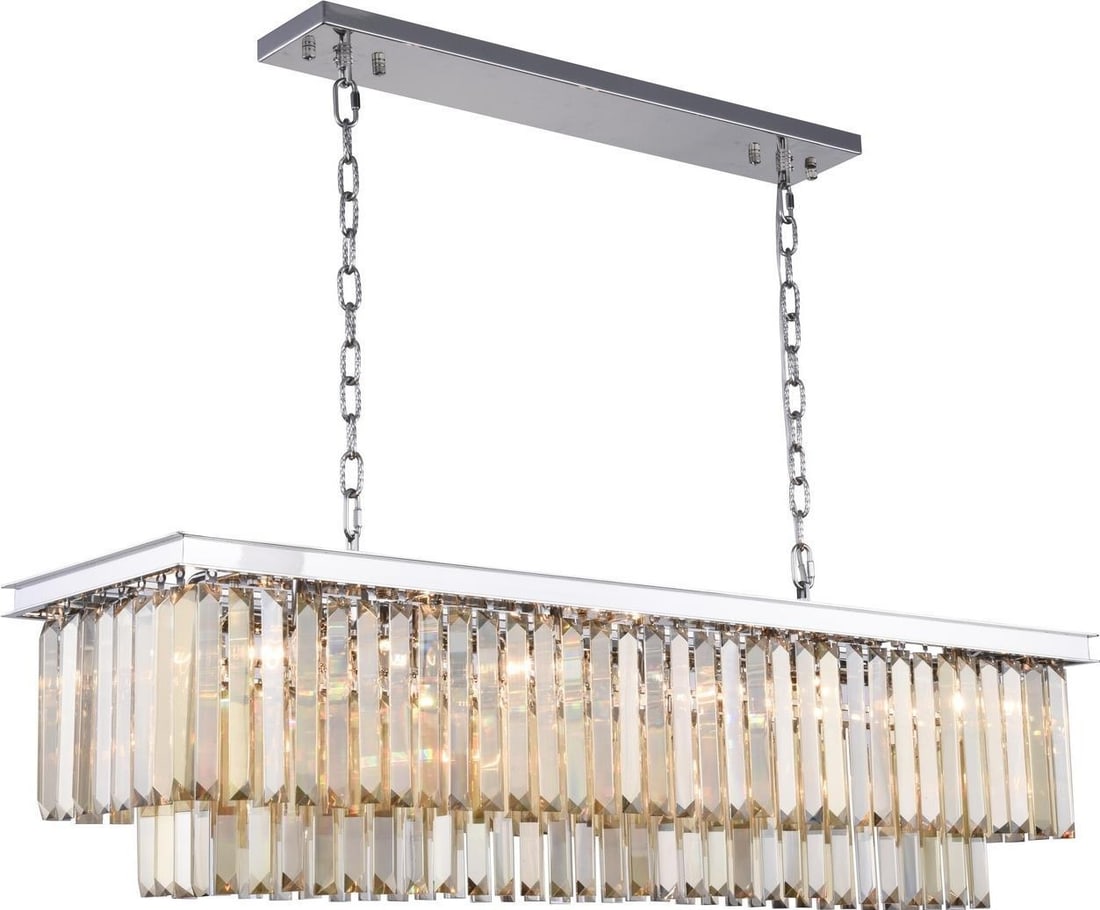 Sydney Crystal Pendant Light in Polished Nickel with Golden Teak Finish: Sydney Crystal Pendant Light in Polished Nickel with Golden Teak Finish Illuminate your space with the Sydney Hanging Pendant, a stunning transitional style light fixture. This pendant features a beau