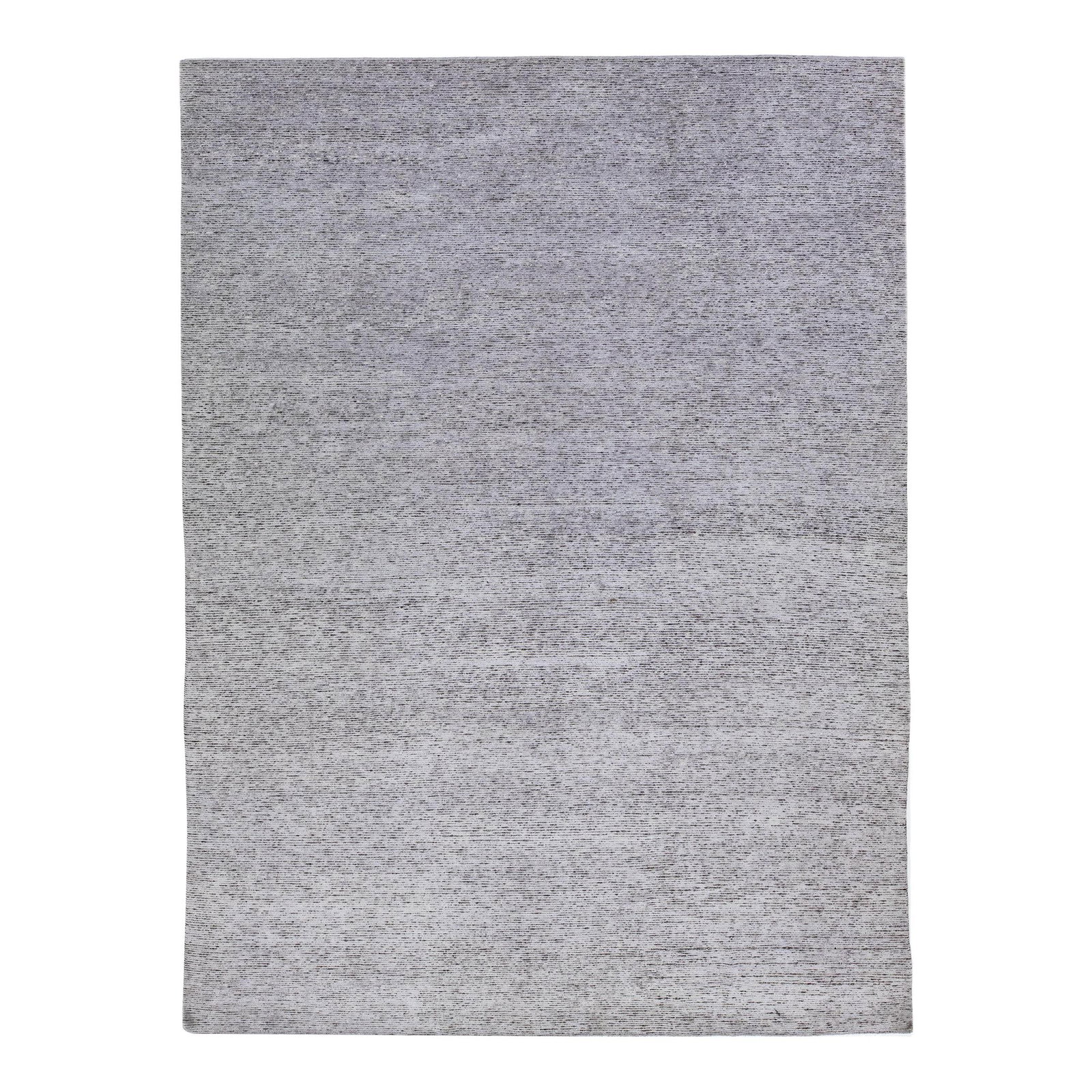 Contemporary Handmade Wool Silk Rug 9'1 x 12'2 Grey Striped Design: Contemporary Handmade Wool Silk Rug 9'1 x 12'2 Grey Striped Design This stunning modern rug is meticulously handcrafted from a luxurious blend of wool and silk. It features a captivating geometric des