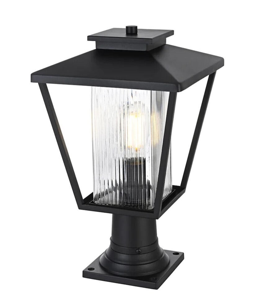 Gaul Black Iron Glass Outdoor Wall Lantern 17 Inch (1 of 8)