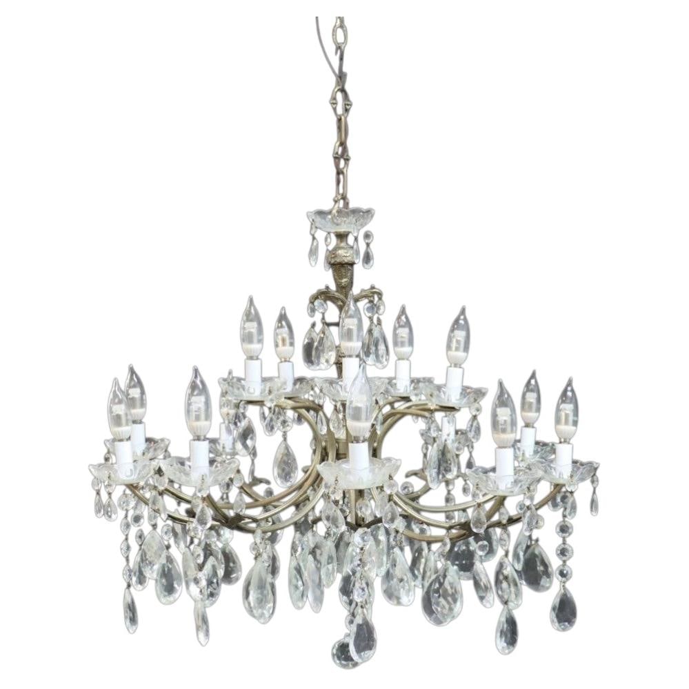 15 Light Gilt Bronze and Crystal Chandelier c1940 (1 of 10)