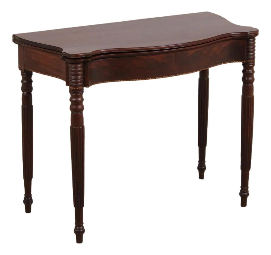American Sheraton Style Mahogany Card Table with Inlay c1830-1860 (1 of 10)
