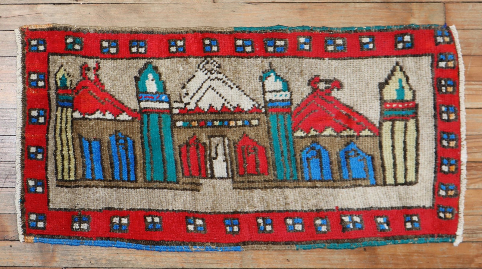1' 7" x 3' Vintage Turkish Anatolian Pictorial Yastik Rug (1 of 6)