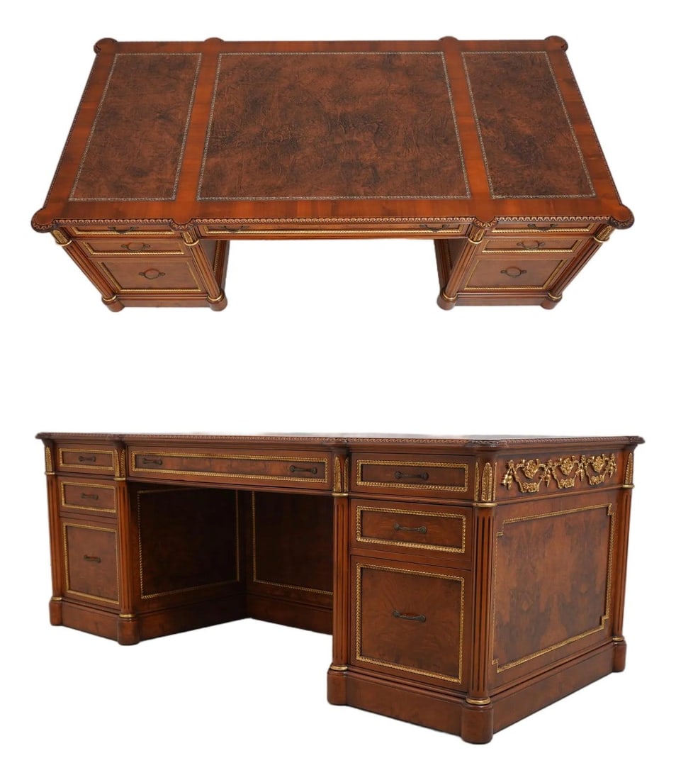 84w x 39d Walnut Executive Desk with Leather Top and Key (1 of 10)