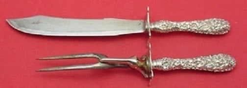 2 Piece Sterling Steak Carving Set Stieff Princess Pattern: 2 Piece Sterling Steak Carving Set Stieff Princess Pattern Sterling silver 2-piece steak carving set in the Princess by Stieff pattern. The set includes a steak carving knife measuring 11 1/2 inches a