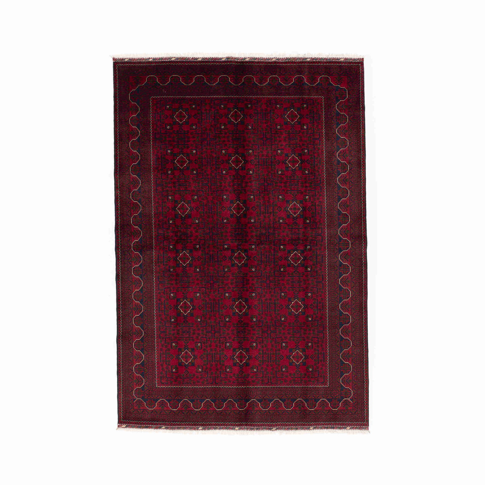 Authentic Handmade Kunduz Wool Carpet 78.3 x 115.7 Inches: Authentic Handmade Kunduz Wool Carpet 78.3 x 115.7 Inches Experience the elegance of the Authentic Handmade Kunduz Wool On Wool Carpet, meticulously crafted in Kunduz. This exquisite piece features a 