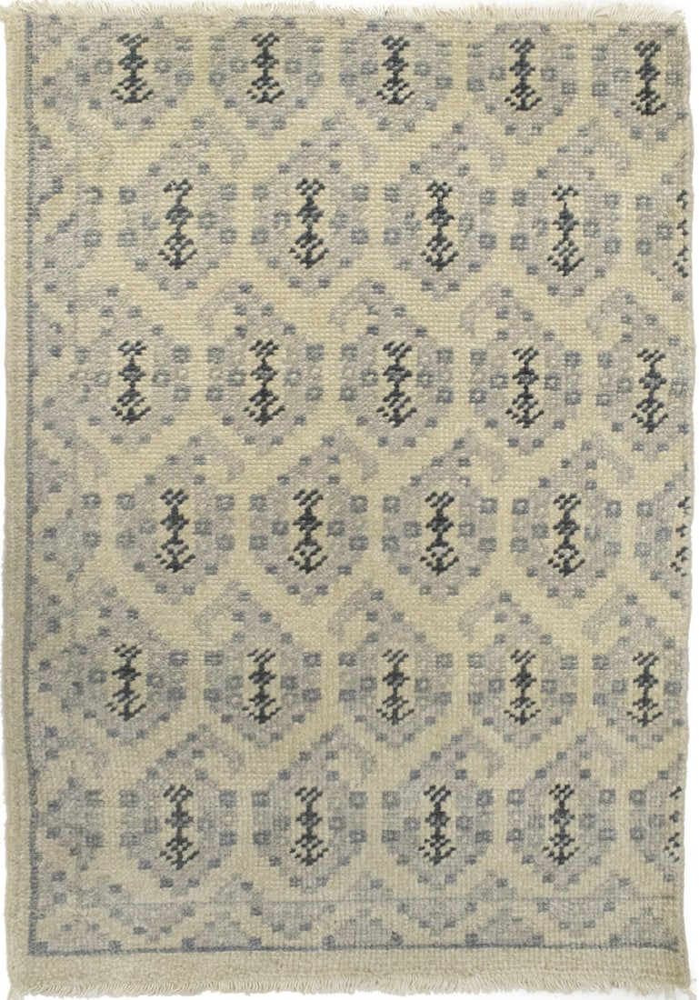 Hand-Knotted Wool Chobi Oushak Rug 2'2 x 3' Muted Floral Pattern: Hand-Knotted Wool Chobi Oushak Rug 2'2 x 3' Muted Floral Pattern This hand-knotted Chobi Oushak rug features a muted floral pattern in beige, cream, gray, and other subtle tones. Crafted from wool, it
