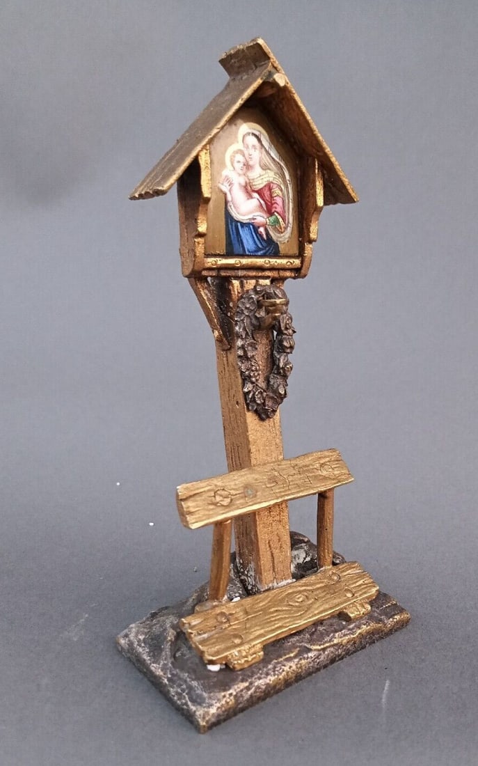 Grand Tour Bronze Prie-Dieu Shrine with Enamel Madonna Plaque (1 of 6)