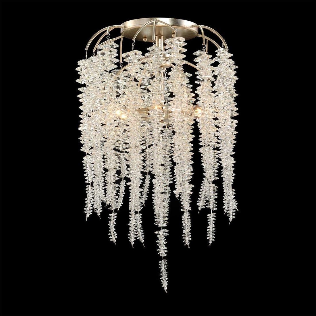 John-Richard Timeless Crystal 6-Light Semi-Flush Silver Leaf: John-Richard Timeless Crystal 6-Light Semi-Flush Silver Leaf Illuminate your space with this Timeless Crystal Semi-Flush Light, featuring a stunning antique silver leaf finish. Designed in a vintage s