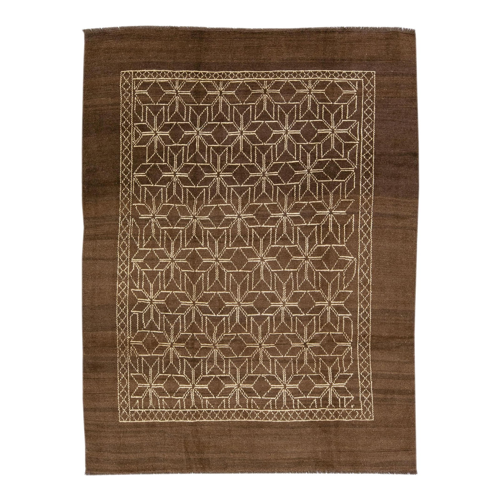Handmade Brown Moroccan Wool Rug 7'2 x 9'6 Geometric Design (1 of 8)