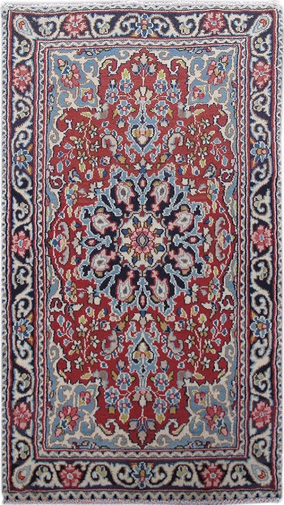 Hand-Knotted Persian Kerman Wool Rug 2'0 x 3'7 Classic Red Narrow Accent: Hand-Knotted Persian Kerman Wool Rug 2'0 x 3'7 Classic Red Narrow Accent Free continental US Shipping This handcrafted Persian Kerman rug features a classic narrow format, ideal for hallways, entryway